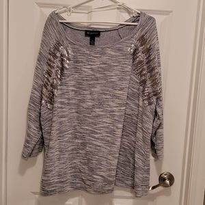INC gray & white with sequin detail top